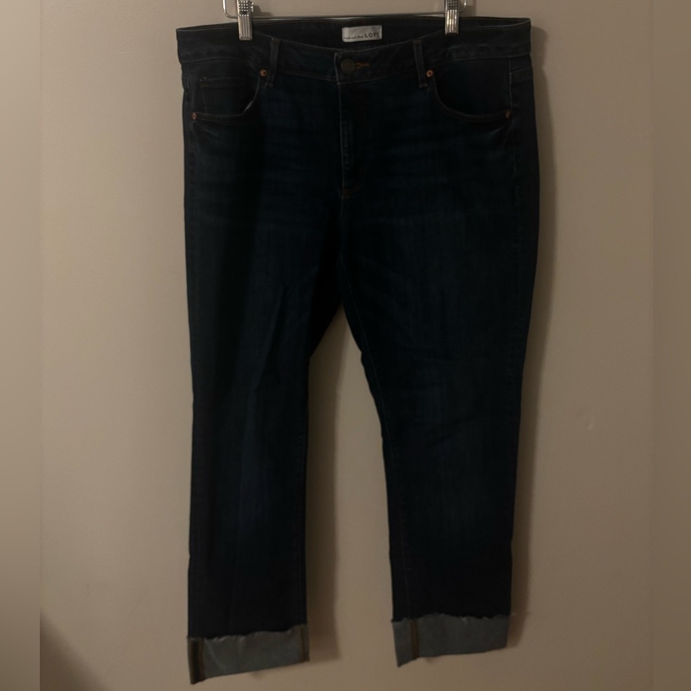 LOFT Dark Wash Cuffed Curvy Straight Leg Denim Jeans